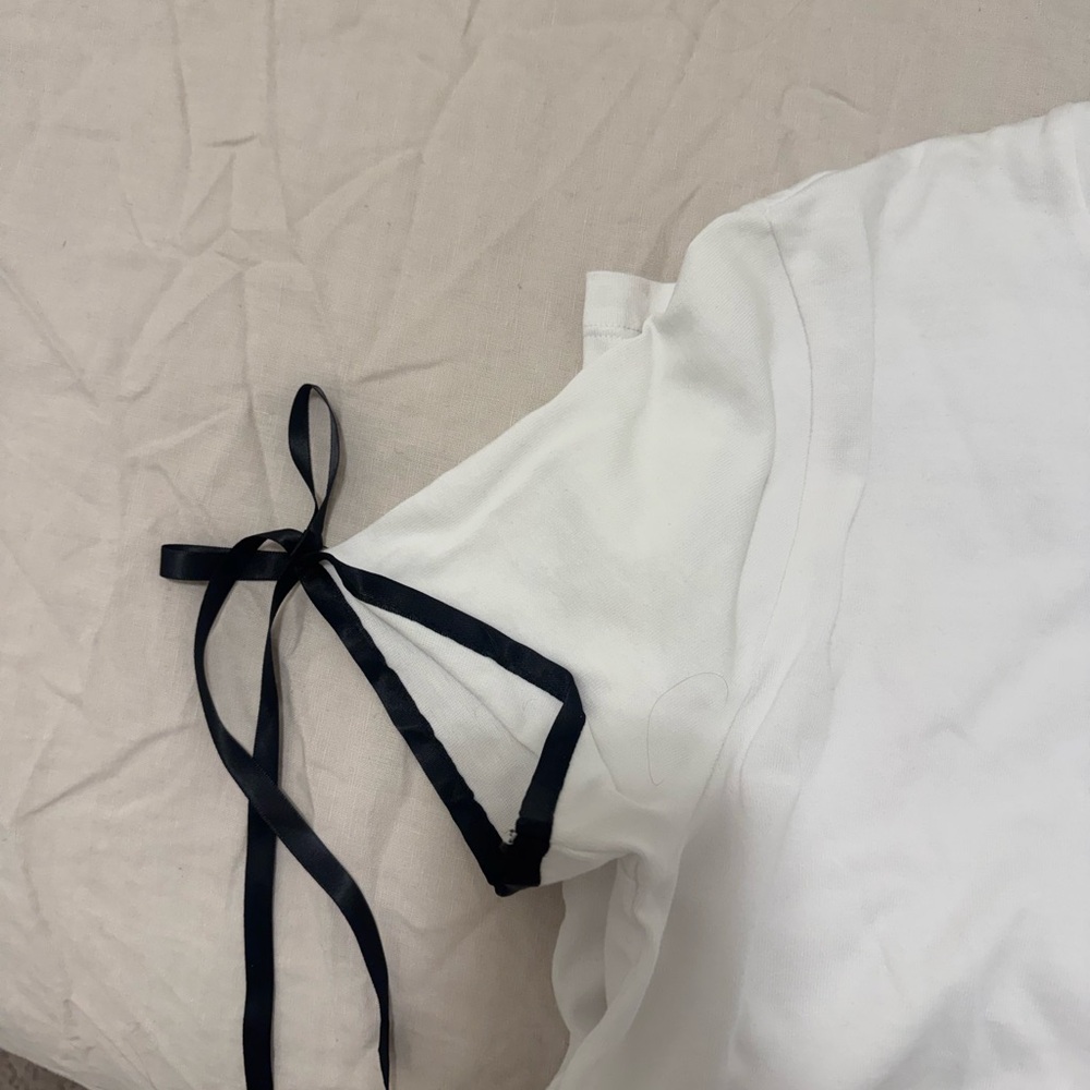 Zara White Top with Black Ribbon Accents - Picture 2 of 2